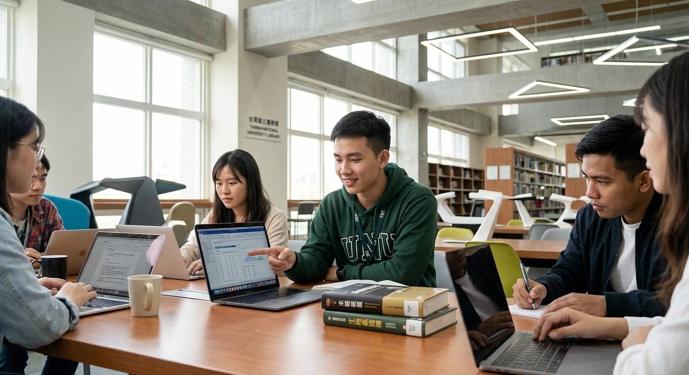 International students studying in a modern Taiwanese university